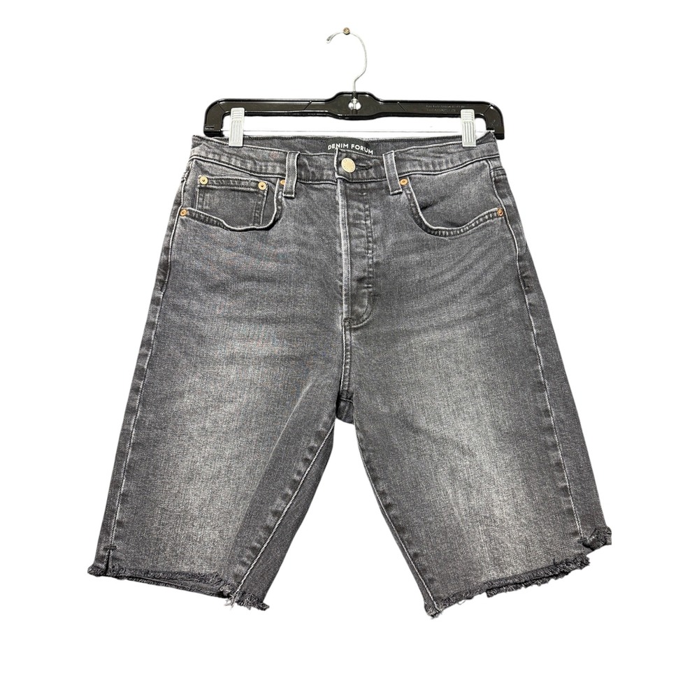 Denim Forum The Yoko Bermuda Short Women 29 Black High Rise Raw Hem Button Fly